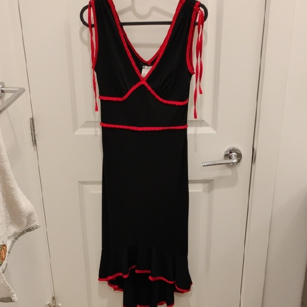 M Collection Black Dress with Red Trim Mermaid Hem Y2K Size Medium